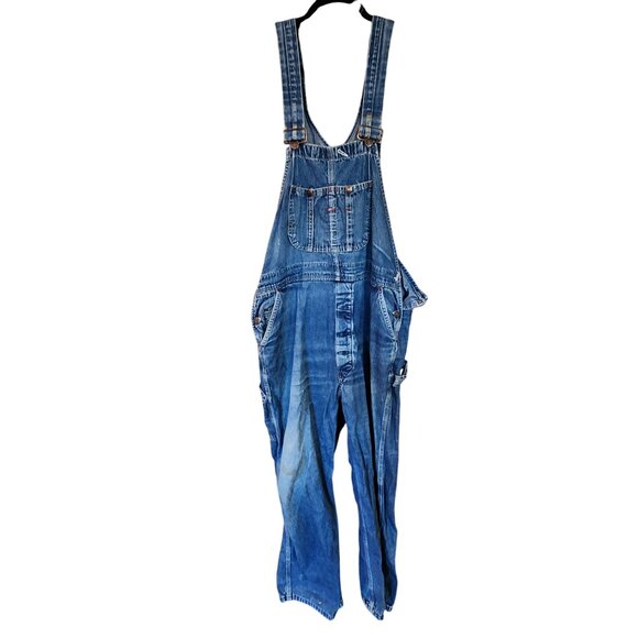 Vintage Distressed Blue Denim Overalls Workwear Carpenter Style 40 x 30 - Picture 1 of 5